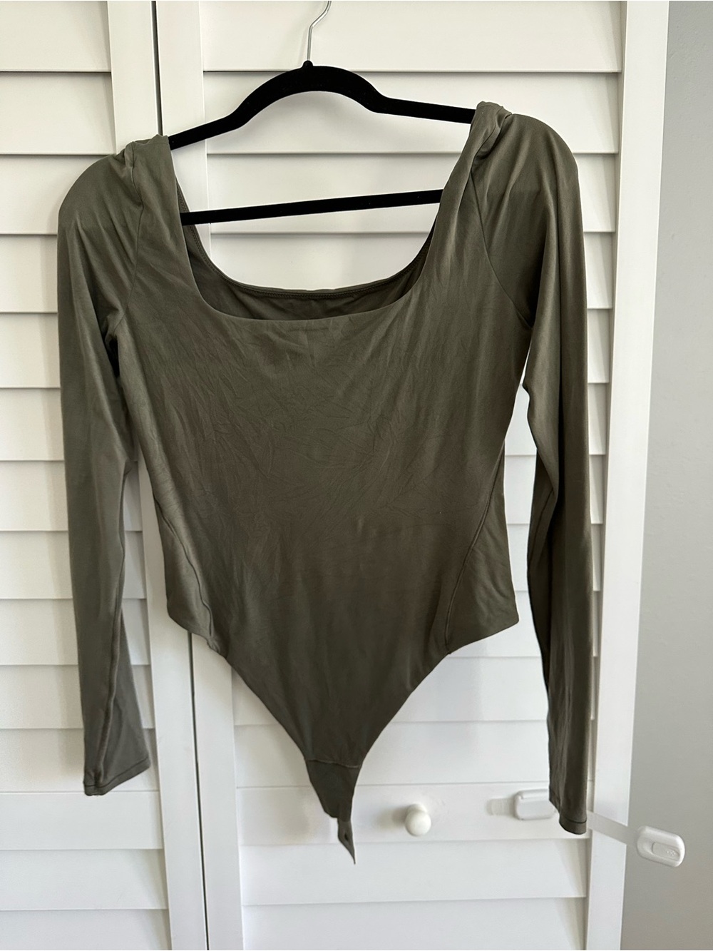 Lululemon Athletica Women's Olive Green Long-Sleeve Square Neck Bodysuit